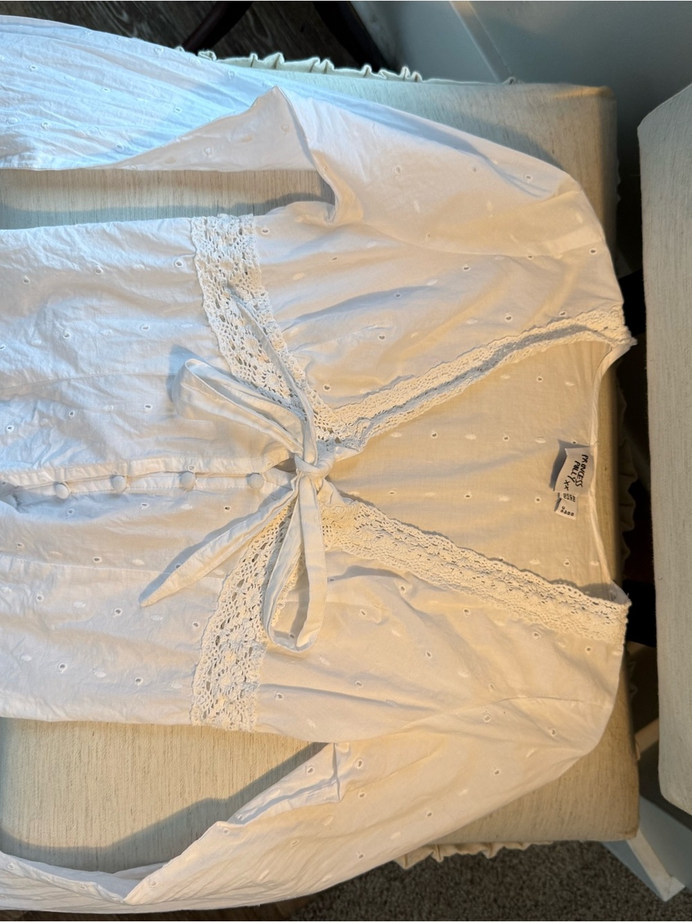 Princess Polly Dominico-White Eyelet Tie-Front Lace Blouse - Picture 5 of 6
